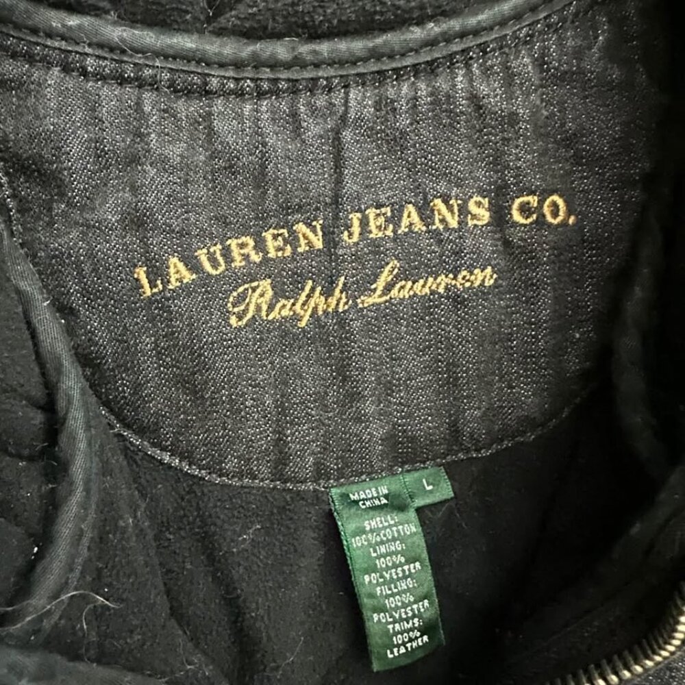 Ralph Lauren Quilted Denim Vest in Dark Blue with Brown Shoulder Patch - Picture 4 of 6
